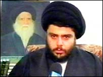 Left: Malcolm X, who rejected compromise and advocated violence against U.S. government  in the 1960s; Right: Shi'ite Muslim cleric Moktada al-Sadr, who rejects compromise and advocates violence against Coalition, 2004