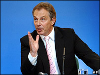 Grim-faced British Prime Minister Tony Blair <font size=-2>(Source: BBC)</font>