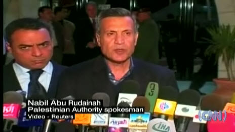 Abbas spokesman Nabil Abu Rudainah announcing the peace agreement. <font size=-2>(Source: CNN)</font>