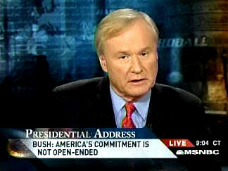 NBC News reporter Chris Matthews commenting on President Bush's speech <font size=-2>(Source: MSNBC)</font>