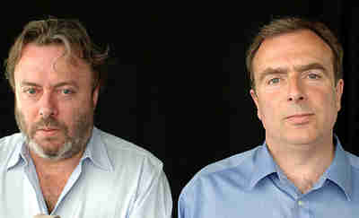 Christopher Hitchens, left; his brother, Peter Hitchens, on the right.