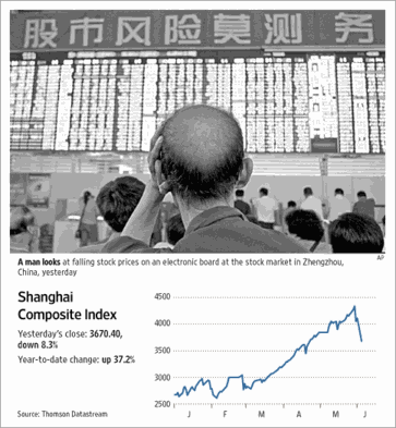 The Shanghai stock market has fallen sharply in the last few days.