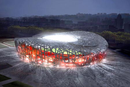 Computer-generated image of the National Stadium, also known as the Bird's Nest. <font face=Arial size=-2>(Source: Xinhua)</font>