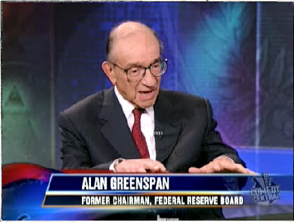 Alan Greenspan being interviewed by Jon Stewart <font face=Arial size=-2>(Source: Comedy Central)</font>