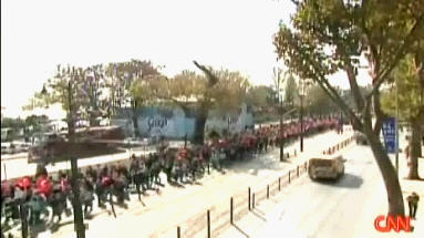 College-aged student demonstrations Saturday in Ankara calling for a military invasion of Iraq to stop PKK terrorism <font face=Arial size=-2>(Source: CNN)</font>