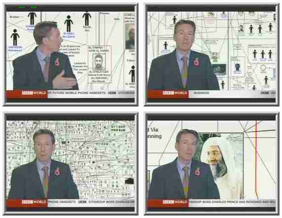 BBC reporter in front of a screen displaying MI5 software for tracking suspected terrorists <font face=Arial size=-2>(Source: BBC)</font>