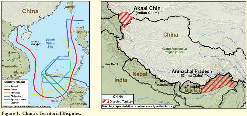 Map showing China's claim to numerous disputed islands. <font face=Arial size=-2>(Source: Pentagon)</font>