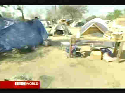 Tent City in Ontario, California, has grown to hundreds of homeless people. <font face=Arial size=-2>(Source: BBC)</font>