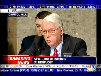 Sen Jim Bunning, (R) Kentucky, questioning at Senate Banking Committee