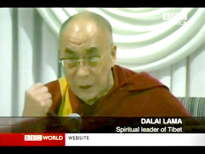 Dalai Lama making a statement on Friday. <font face=Arial size=-2>(Source: BBC)</font>