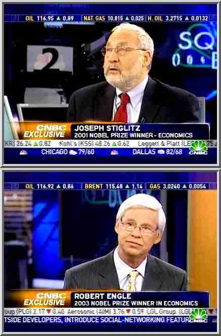 Robert Engle and Joseph Stiglitz, Nobel Prize winners in Economics <font face=Arial size=-2>(Source: CNBC)</font>