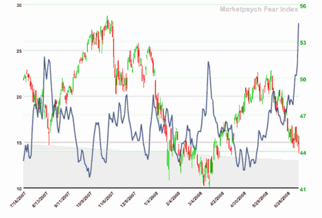 MarketPsych Fear Index -- 14-July-2007 to 14-July-2008 <font face=Arial size=-2>(Source: Marketpsych)</font>