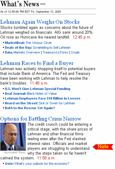 WSJ.com home page, Friday, 12-Sep-2008, around 1 pm <font face=Arial size=-2>(Source: wsj.com)</font>