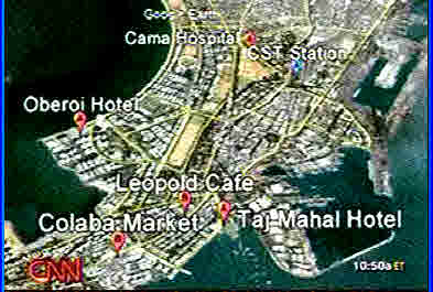 Mumbai: Terror attack targets <font face=Arial size=-2>(Source: CNN)</font>