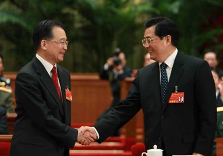 China's President Hu Jintao (R) and Premier Wen Jiabao in 2008 <font face=Arial size=-2>(Source: Xinhua)</font>