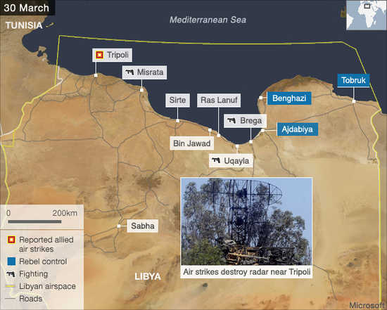 Libya military actions - March 30 (BBC)