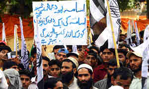 Pakistanis in Lahore protesting the U.S. raid to kill Osama bin Laden