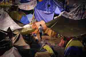 Tent city in Puerta del Sol square in central Madrid (AFP)