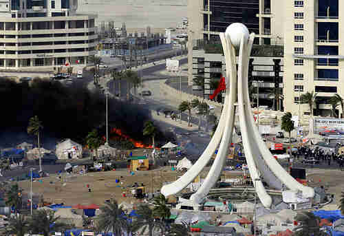 Manama's Pearl Square after March 15, 2011, Arab Spring protests.  The beautiful Pearl monument was torn down by the regime on March 18, because it was thought to be encouraging protests.