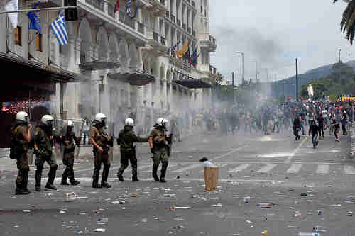 Anti-austerity rioting in Athens on Wednesday (AP)