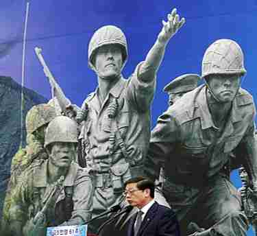 South Korean Prime Minister Kim Hwang-sik speaks on Korea War Memorial Museum in Seoul on Saturday (AP)