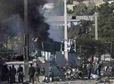 Smoke billows from British Council in Kabul on Friday (Reuters)