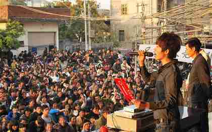 Demonstration in center of Wukan village (Telegraph)