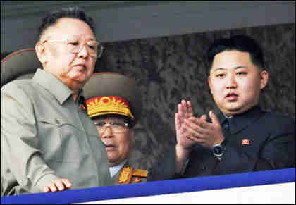 Kim Jong-il left, Kim Jong-un right, in October 2010 (Korea Times)