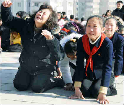 Widespread bawling was shown on N. Korean tv, but there were no actual tears (Yonhap)