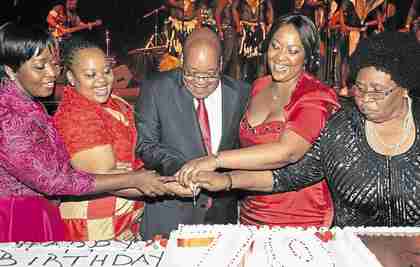 Jacob Zuma on Friday with his fianc (far left) and three existing wives.  The one on the far right is Sizakele Khumalo, whom he met in 1959, and who doesn't look very happy. 