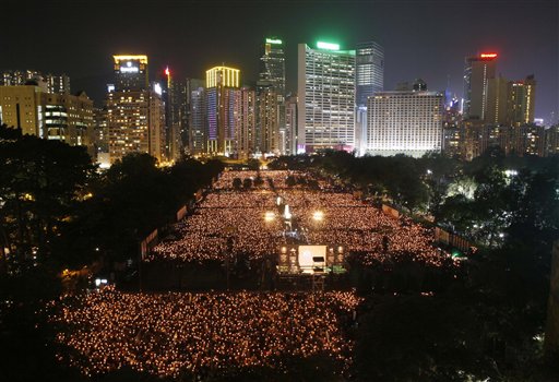 Monday's Tiananmen Square massacre vigil in Hong Kong's Victoria Park