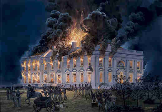 Tom Freeman's painting of the August 24, 1814, burning of the White House by British troops during the War of 1812.