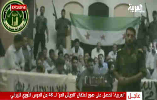 Syrian rebels holding kidnapped Iranians in Damascus, shown in screen grab from August (Al-Arabiya)