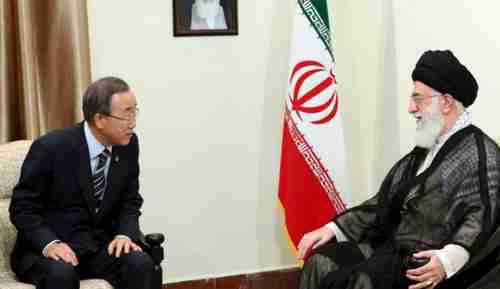 Ban Ki-moon and Ayatollah Ali Khamenei in Tehran on Wednesday (AP)