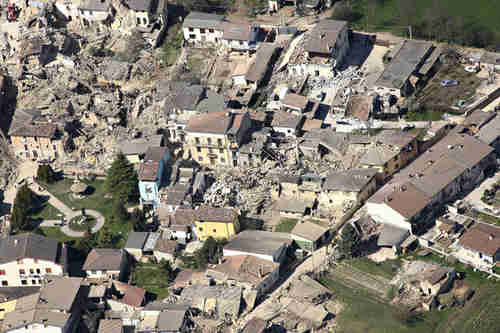 Aftermath of April, 2009, earthquake in city of L'Aquila Italy (AP)