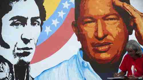 Wall mural painting of Chavez in Caracas (BBC)