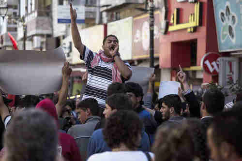 Palestinians protest Obama's visit to Ramallah on Thursday (Getty)