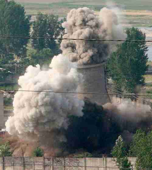 The N. Koreans spectacularly blew up the Nyongbyon cooling tower on June 27, 2008 (AP)