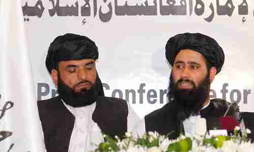 Taliban press conference in Doha on Tuesday (Reuters)