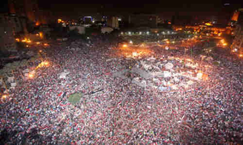 Oceans of anti-government protesters fill Tahrir Square in Cairo (BBC)