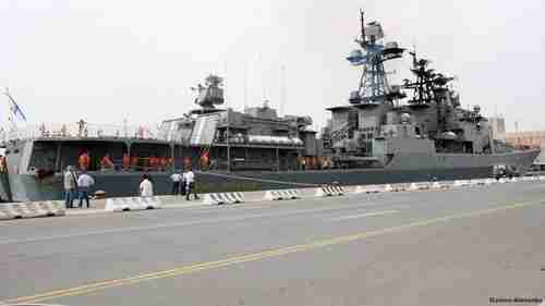 Russia's 'Admiral Panteleyev' destroyer moored at port of Limassol, Cyprus