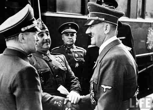 Nazi leader Adolf Hitler meets Fascist leader Francisco Franco in 1940 (Life Magazine)