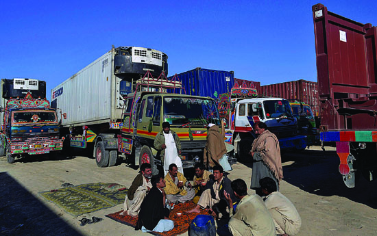 Protesters blockading Nato traffic last month (Dawn)