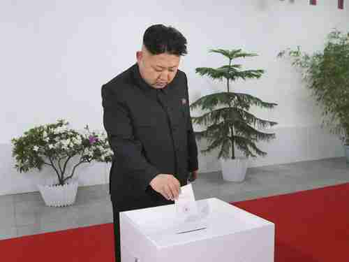 Kim Jong-un voting for himself on Sunday