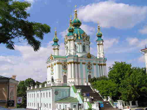 Saint Andrew's Ukrainian Orthodox Church in Kiev, constructed in 1747-54, to a design by the Italian architect Bartolomeo Rastrelli.