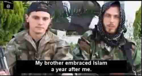 Screen grab from a jihadist recruiting video made last year by Toulouse Muslim converts Jean Daniel, 22, and half-brother Nicolas Bons, 30, after arriving in Syria in March.  Jean-Daniel was killed in fighting in Syria on August 11, and Nicolas was killed by a truck bomb on December 22.