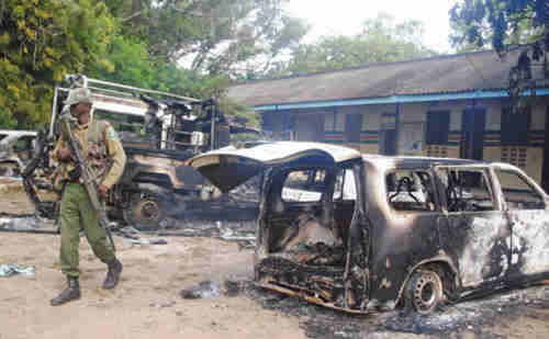 Burnt out cars after orgy of violence in Mpeketoni Kenya