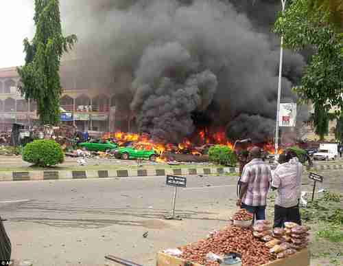 Aftermath of suicide car bomb in Abuja on Wednesday