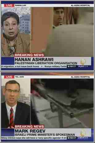 Contentious al-Jazeera interviews on Monday with Hanan Ashrawi and Mark Regev