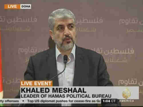 Khaled Meshaal giving speech on Wednesday (Al-Jazeera)